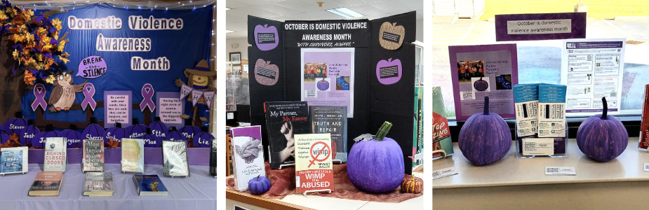 Purple pumpkin displays.