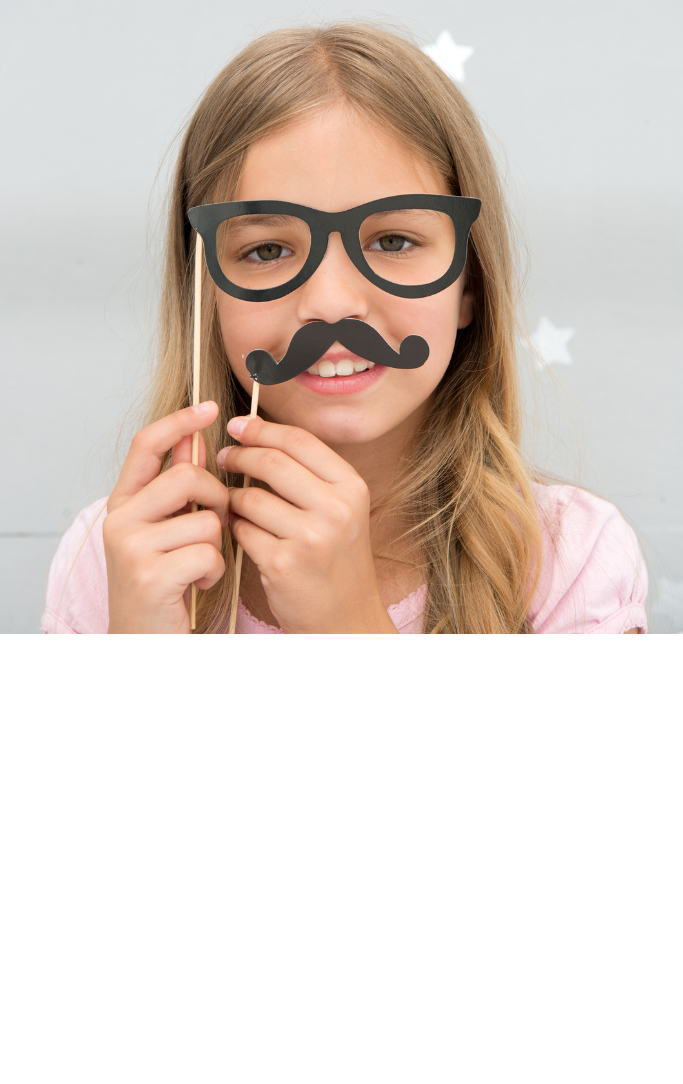 Girl with fake mustache.