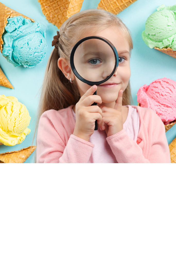 Girl with ice cream cone background and blue backdrop.